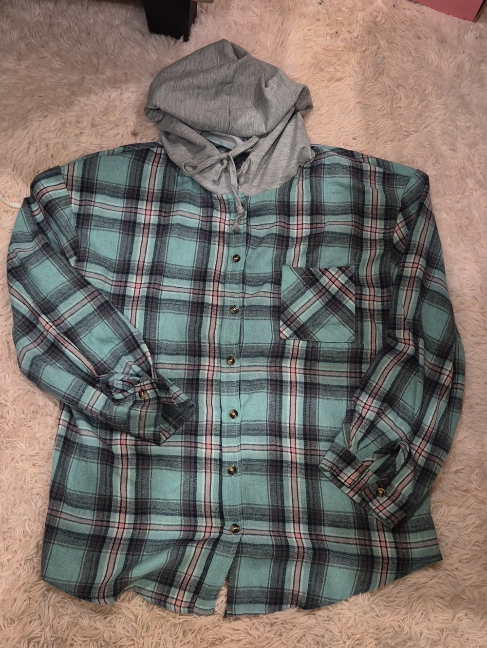 On Running Mint Green Plaid Hooded Shirt Jacket